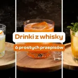 Trzy drinki z whisky: jeden z pianką i skórką pomarańczy, drugi pomarańczowy z lodem, trzeci ze świeżą miętą.