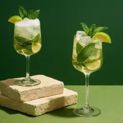 Dwa orzeźwiające Hugo Spritz z miętą i limonką, idealne na lato. Poznaj przepis!