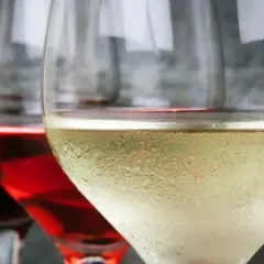 Trzy kieliszki z winem: czerwonym, różowym i białym. Czy przyczyny bólu głowy po winie to siarczyny czy taniny?