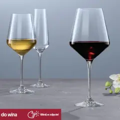 Kieliszki do wina czerwonego Bordeaux i Burgundii różnią się kształtem. Na zdjęciu widać kieliszek do czerwonego wina, białe wino i pusty kieliszek.