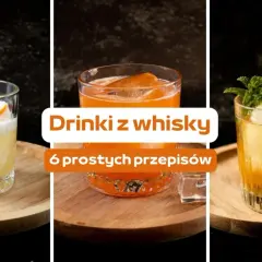 Trzy drinki z whisky: jeden z pianką i skórką pomarańczy, drugi pomarańczowy z lodem, trzeci ze świeżą miętą.
