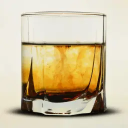 Krople barwnika tworzą wiry w szklance, imitując proces jak zrobić domową whisky.