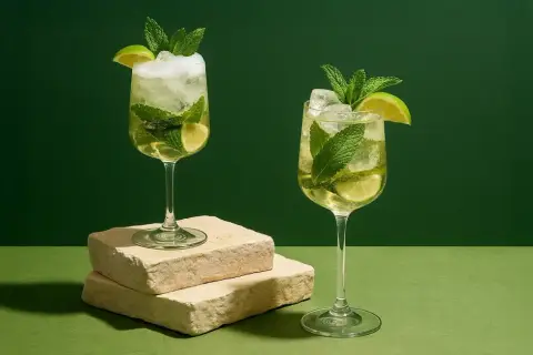 Dwa orzeźwiające Hugo Spritz z miętą i limonką, idealne na lato. Poznaj przepis!