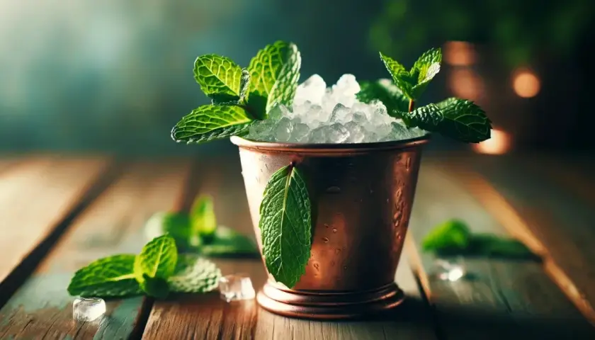 Jak zrobić Mint Julep w miedzianym kubku: tradycja z Kentucky. Świeża mięta, kruszony lód i miedziany kubek.