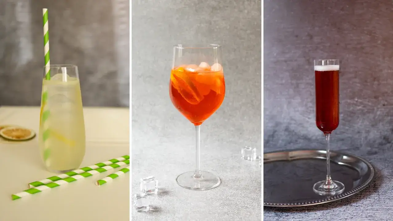 Trzy drinki: orzeźwiający, Aperol Spritz i czerwony koktajl. Idealne propozycje z czym pić prosecco.