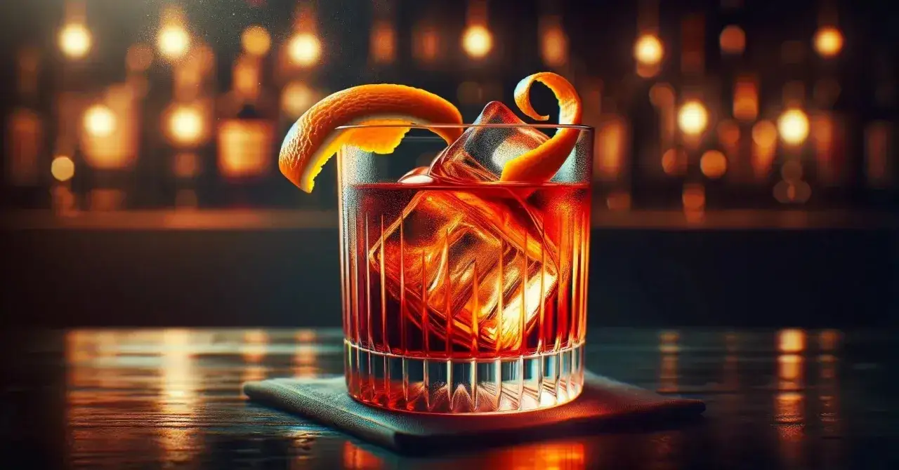 Elegancki Negroni z pomarańczą i lodem. Dlaczego Negroni musi być mieszane, a nie wstrząsane w shakerze? Delikatne mieszanie zachowuje jego idealną teksturę.