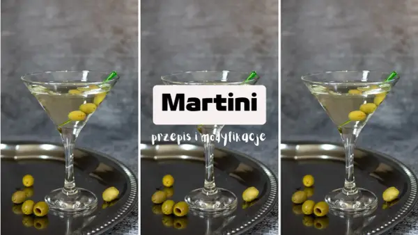 Kieliszek martini z oliwkami na tacy. Czy martini może się przeterminować? Przepis i modyfikacje.